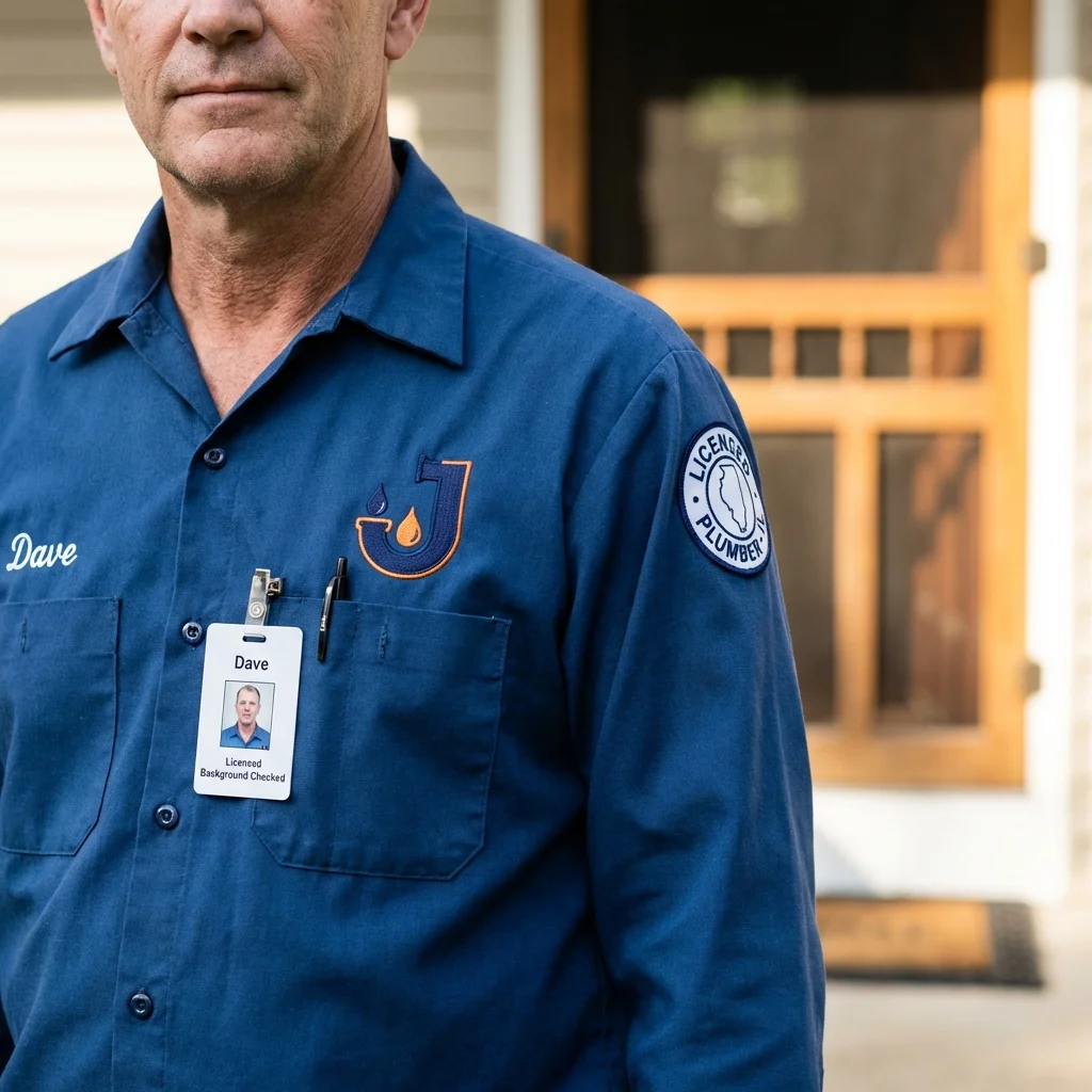 Licensed plumber showing ID badge in Glenwood Landing, NY
