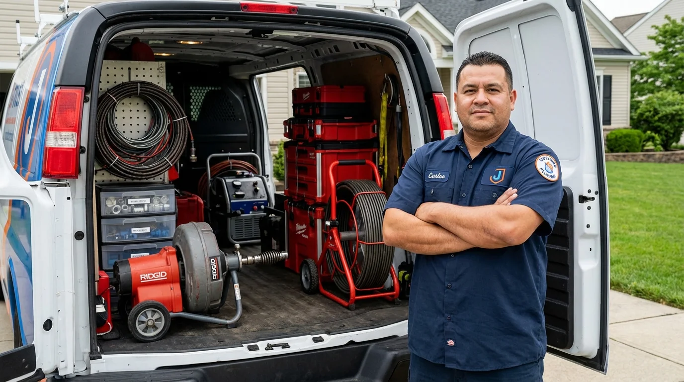 Professional drain cleaning equipment and Johns Plumbing LLC plumber in Glenwood Landing