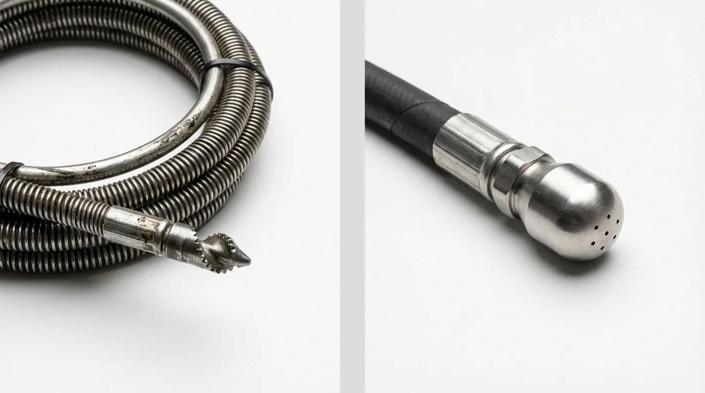 Drain snake cable and hydro jetting nozzle used for drain cleaning in Glenwood Landing, NY