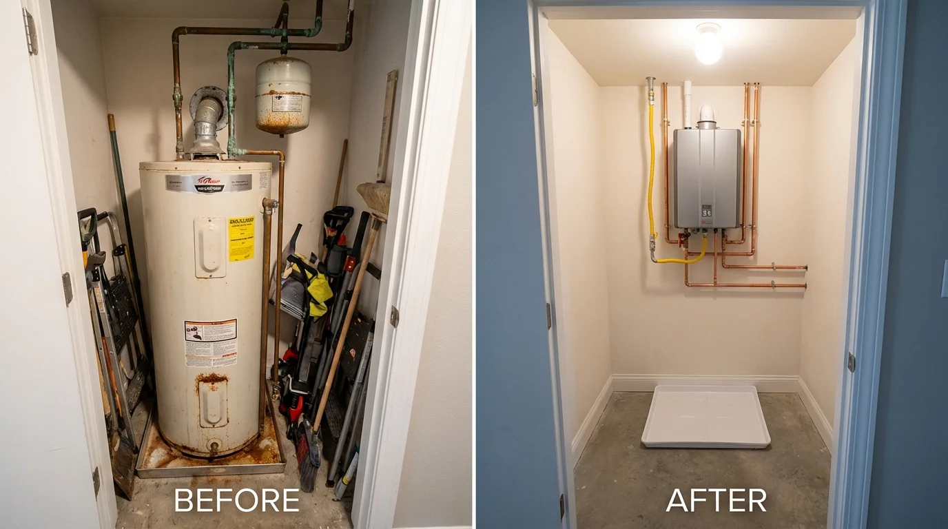 Tank water heater versus wall-mounted tankless unit comparison for Glenwood Landing, NY homeowners