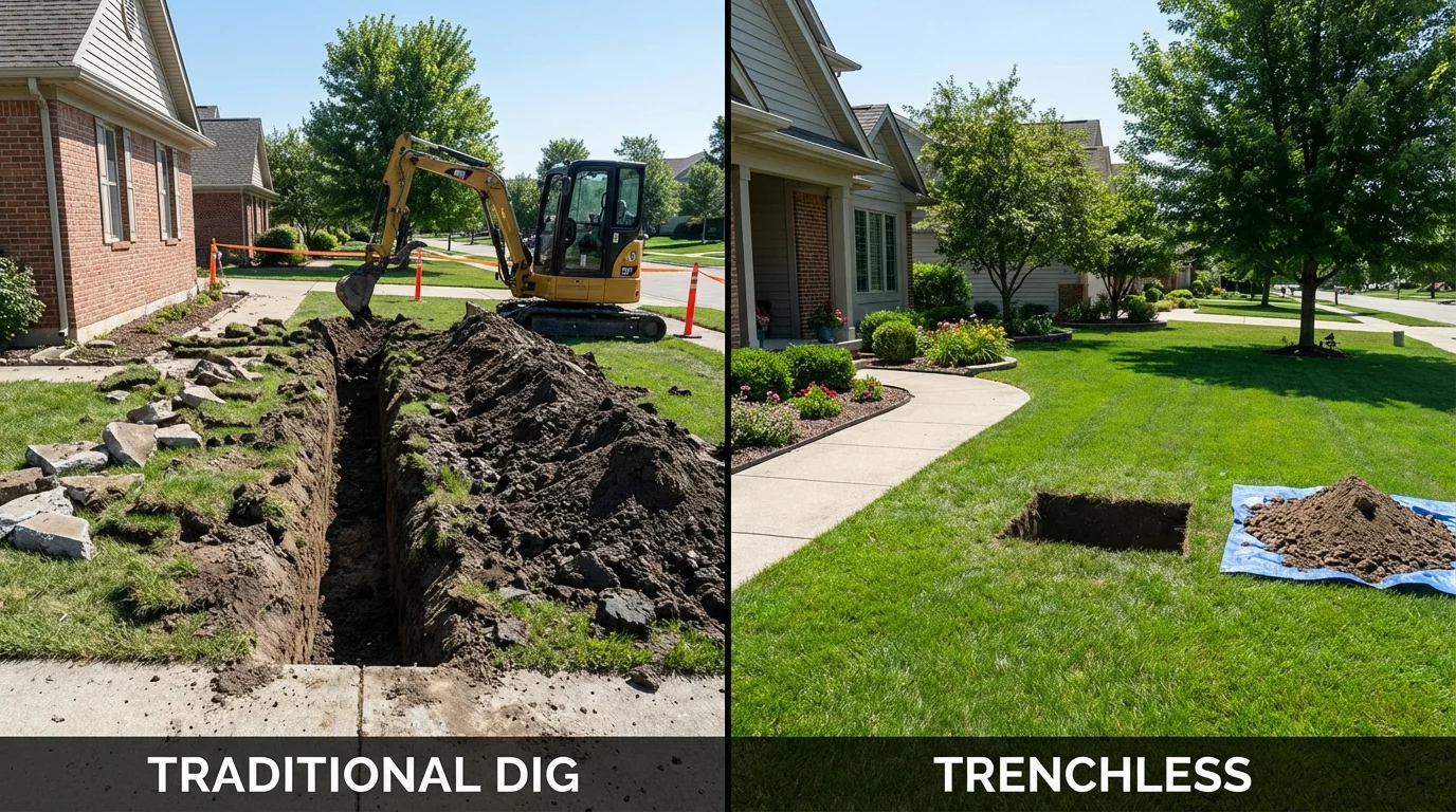 Trenchless sewer repair with minimal yard damage versus traditional excavation in Glenwood Landing, NY